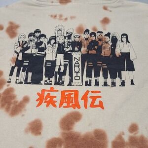 Naruto Shippuden Hoodie Mens XL Cream Brown Tie Dye Graphic Anime Pullover